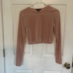 Forever 21 Ribbed Velvet Pink Long Sleeve Crop Top